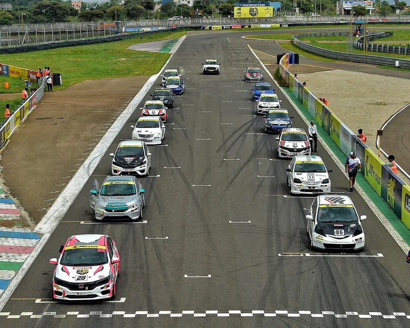 The INCRC 2026 Round 1 starting grid at Kari Motor Speedway, seen from above